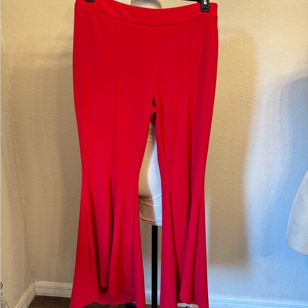 INC Pants Red Flared leg Pants split at the bottom side zipper size 8 waist 16”